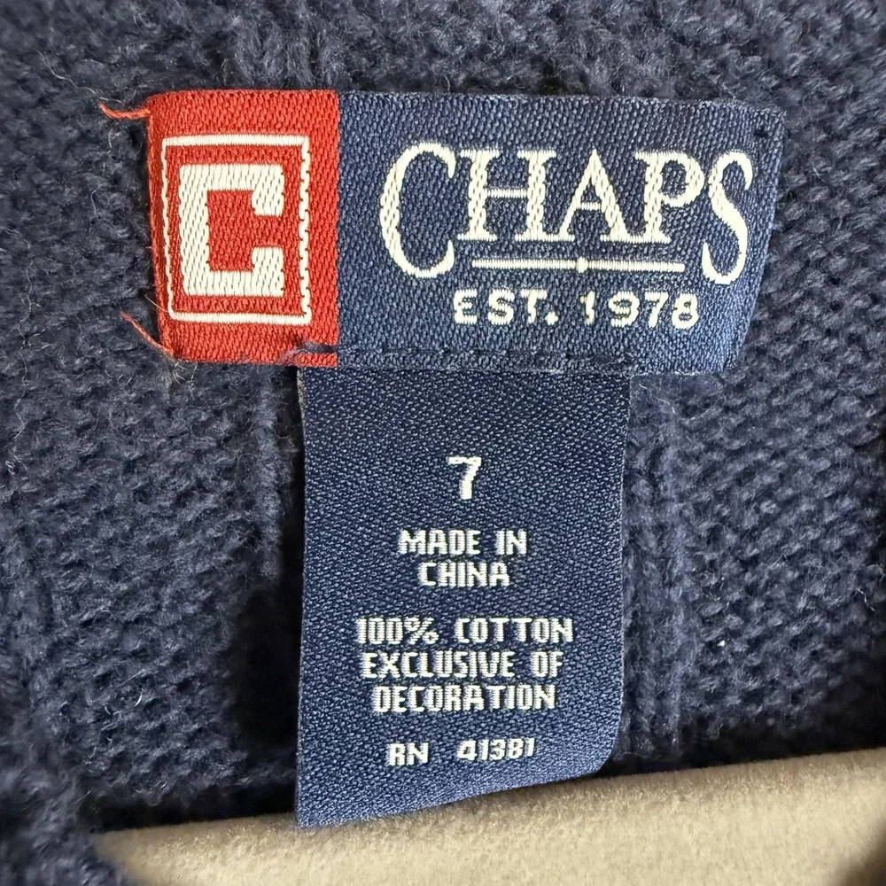 Chaps Sweater Vest Boys 7 Blue Cable Knit V Neck Cotton Preppy School Layering